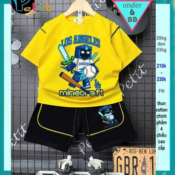 Set đồ bộ bé trai hoạt hình in Minecraft phong cách cá tính cho bé diện đi chơi , đi học