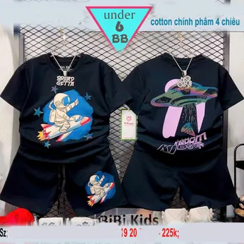 Set đồ bộ bé trai tay ngắn in họa tiết ( Phản Quang ) phong cách cá tính cho bé đi chơi , đi học