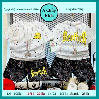 Set đồ bộ bé trai tay ngắn in chữ phối vệt sơn phong cách hiphop siêu ngầu cho bé diện đi chơi , du lịch