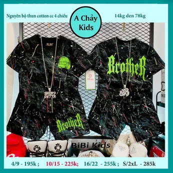 Set đồ bộ bé trai tay ngắn in chữ phối vệt sơn phong cách hiphop siêu ngầu cho bé diện đi chơi , du lịch