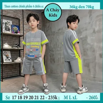 Set đồ bộ bé trai tay ngắn in chữ phong cách cá tính cho bé diện đi chơi , du lịch