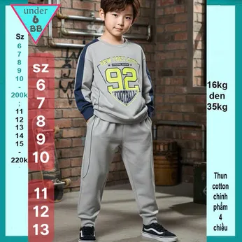 Đồ bộ bé trai tay dài in số 92 mang phong cách cực cá tính cho bé đi chơi , đi học