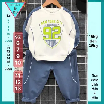 Đồ bộ bé trai tay dài in số 92 mang phong cách cực cá tính cho bé đi chơi , đi học