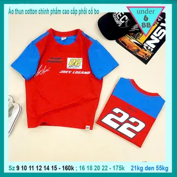 Áo thun bé trai cao cấp in số 22 phối màu cá tính cho bé đi chơi , đi du lịch