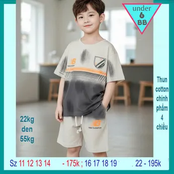 Đồ bộ bé trai cotton tay ngắn in chữ phối màu loang phong cách cá tính cho bé đi chơi , đi học