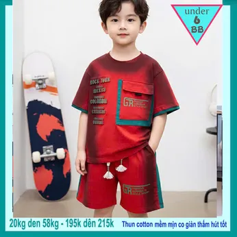 Đồ bộ bé trai cotton tay ngắn in chữ dập nổi phong cách siêu ngầu cho bé diện đi chơi , đi học