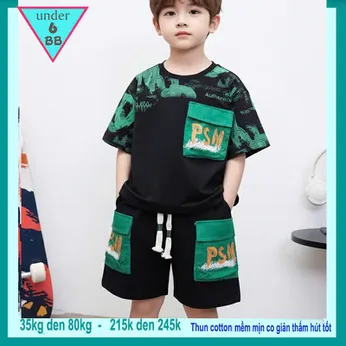 Đồ bộ bé trai cotton tay ngắn in chữ phối túi áo phong cách cá tính cho bé diện đi chơi , đi học
