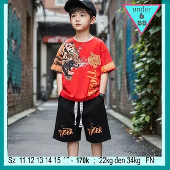 Đồ bộ bé trai cotton tay ngắn in Tiger phong cách cá tính cho bé đi chơi , đi học