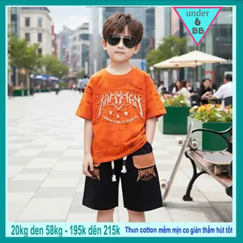 Đồ bộ bé trai cotton tay ngắn in chữ dập nổi phong cách cá tính siêu ngầu cho bé diện đi chơi , du lịch