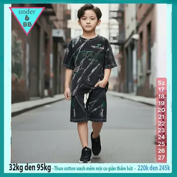 Đồ bộ bé trai cotton tay ngắn ( vải wash ) Mã : 006
