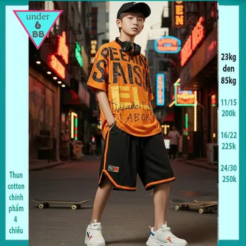 Đồ bộ bé trai hiphop in chữ - Màu Cam 015