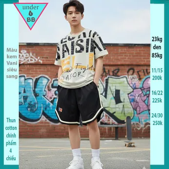 Đồ bộ bé trai hiphop in chữ - Màu Kem 015