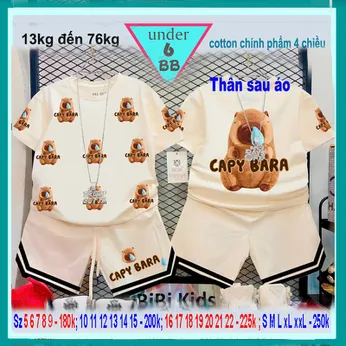 Đồ bộ bé trai hoạt hình in họa tiết hình Cappybara dễ thương cho bé đi chơi , đi học