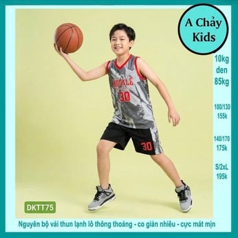 Đồ bộ bé trai thun lạnh sát nách in 3D số 30 phong cách bóng rổ cho bé diện đi chơi , đi học