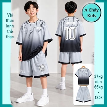 Đồ bộ bé trai thun lạnh thể thao in số 10 phối màu loang phong cách bóng đá cho bé diện đi chơi , đi học