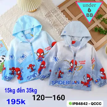 Áo khoác dù bé trai ( màu xám ) in họa tiết hình siêu nhân người nhện - Spiderman cho bé đi chơi , đi học
