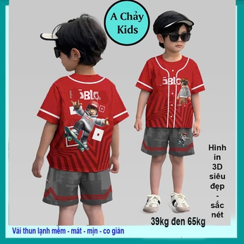 Đồ bộ thun lạnh cho bé in 3D hình Robox thiết kế phong cách bóng chày cho bé diện đi chơi , đi học