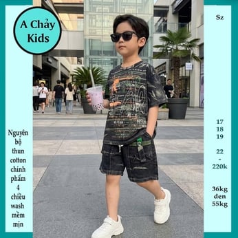 Quần áo bé trai ( vải wash ) in chữ dập nổi mang phong cách thời trang cá tính cool ngầu cho bé diện đi chơi ,đi học