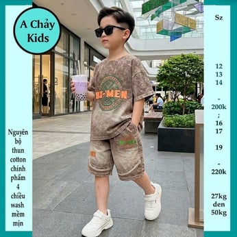 Quần áo bé trai ( vải wash ) in chữ phong cách cá tính siêu cool ngầu cho bé diện đi chơi , du lịch