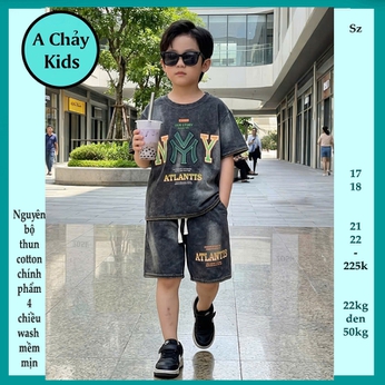 Quần áo bé trai ( vải wash ) in chữ dập nổi phong cách cá tính cho bé đi chơi , đi học