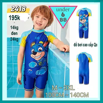 Đồ bơi cho bé trai tay ngắn liền thân in 3D hình Đội Chó Cứu Hộ cho bé đi bơi , đi biển