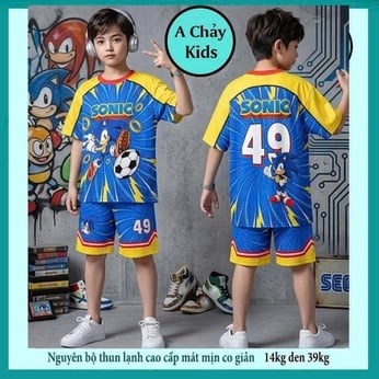 Đồ bộ bé trai thun lạnh in 3D hình Soniic phong cách thể thao cá tính