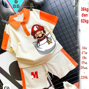 Set đồ bộ bé trai cổ trụ in hình Mario siêu đáng yêu cho bé đi chơi , đi tiệc