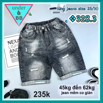 Quần jean ngắn bé trai co giãn (45kg đến 62kg )( HB:328.3)