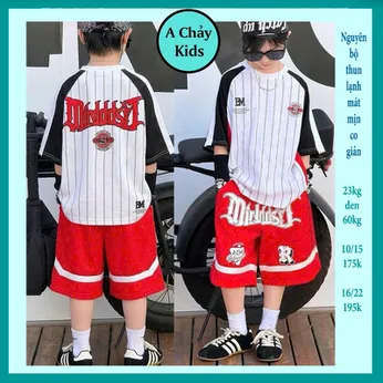 Đồ bộ bé trai thun lạnh thể thao in sọc mang phong cách bóng chày cho bé đi chơi , đi học