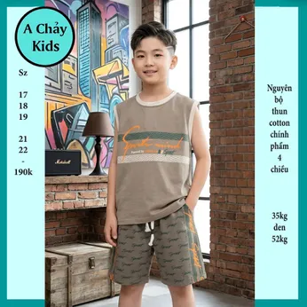 Đồ bộ bé trai sát nách cotton in chữ phong cách cá tính cho bé đi chơi , đi học