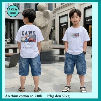 Áo thun bé trai cotton in chữ KWAS phong cách cá tính cho bé đi chơi , đi học