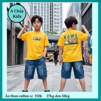 Áo thun bé trai cotton in chữ KWAS phong cách cá tính cho bé đi chơi , đi học