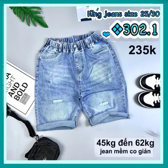 Quần jean ngắn bé trai co giãn (45kg đến 62kg)(HB :302.1)