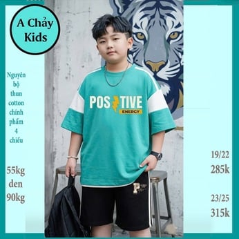 Quần áo bé trai size lớn in chữ POS TIVE phong cách cá tính cho bé đi chơi ,đi học