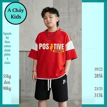 Quần áo bé trai size lớn in chữ POS TIVE phong cách cá tính cho bé đi chơi ,đi học