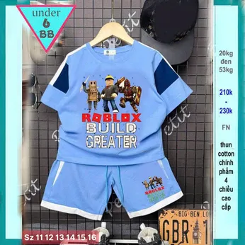 Set đồ bộ bé trai hoạt hình in hình Roblox phối màu cá tính cho bé diện đi chơi , đi học