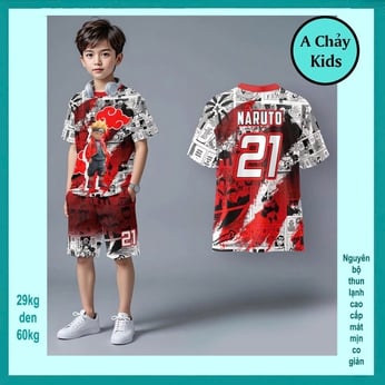 Đồ bộ bé trai thun lạnh in 3D hình Narutoo phong cách thể thao cá tính