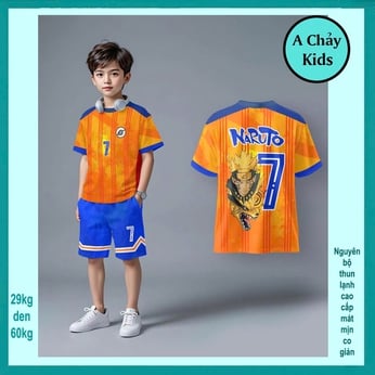 Đồ bộ bé trai thun lạnh in 3D hình Narutoo phong cách thể thao cá tính