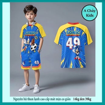 Đồ bộ bé trai thun lạnh in 3D hình Soniic phong cách thể thao cá tính