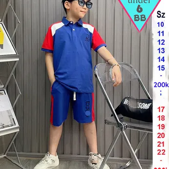 Set đồ bộ bé trai cổ trụ thêu họa tiết chữ phong cách cá tính cho bé đi chơi , đi học 