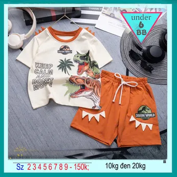Đồ bộ bé trai dễ thương in hình Khủng Long Bạo Chúa cho bé đi chơi , đi học