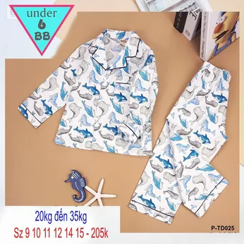 Đồ ngủ pijama in họa tiết hình cá heo siêu đáng yêu  cho bé trai