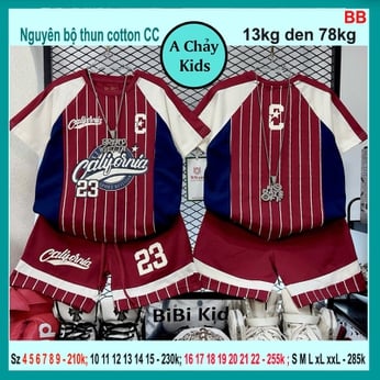 Set đồ bộ bé trai tay ngắn in số 23 phối sọc phong cách bóng chày cá tính cho bé diện phố