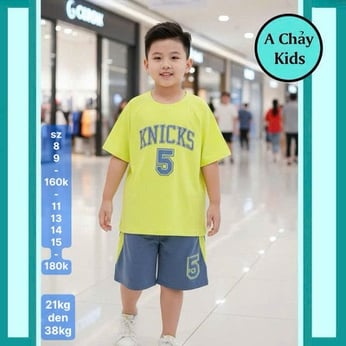 Quần áo bé trai cotton in KNICKS 5 phong cách thể thao cho bé đi chơi , đi học