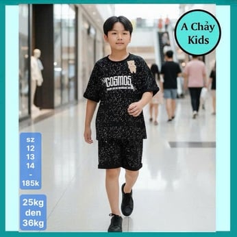 Quần áo bé trai cotton in chữ phối vệt sơn phong cách cá tính cho bé đi chơi , đi học