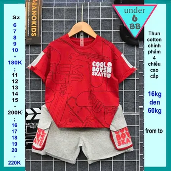 Quần áo bé trai cotton in chữ phong cách cá tính cho bé diện đi chơi , đi học