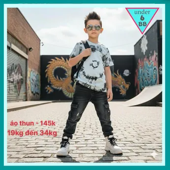 Áo thun hoa văn cho bé trai in màu loang phong cách cá tính cho bé đi chơi ,đi học