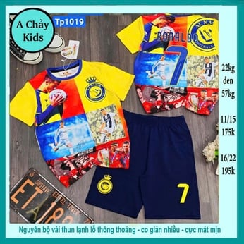 Đồ bộ bé trai thun lạnh thể thao in số 7 phong cách bóng đá cho bé diện đi chơi , đi học