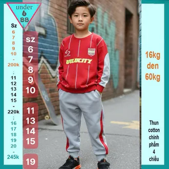 Đồ bộ bé trai tay dài in chữ phối sọc phong cách hàn quốc cá tính cho bé diện đi chơi , đi học