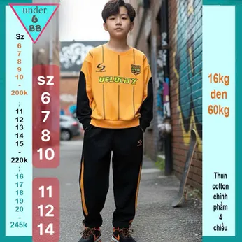 Đồ bộ bé trai tay dài in chữ phối sọc phong cách hàn quốc cá tính cho bé diện đi chơi , đi học